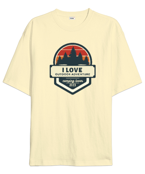Tisho - Açıkhava Maceraları Seviyorum 2023 Kampçı ve Dağcı Özel Tasarım Krem Oversize Unisex Tişört