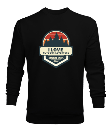 Tisho - Açıkhava Maceraları Seviyorum 2023 Kampçı ve Dağcı Özel Tasarım Siyah Erkek Sweatshirt