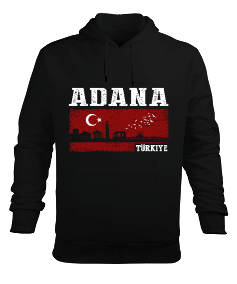 adana şehir,Türkiye,Türkiye bayrağı. Erkek Kapüşonlu Hoodie Sweatshirt - Tisho