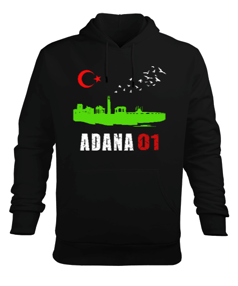 adana şehir,Türkiye,Türkiye bayrağı. Erkek Kapüşonlu Hoodie Sweatshirt - Tisho
