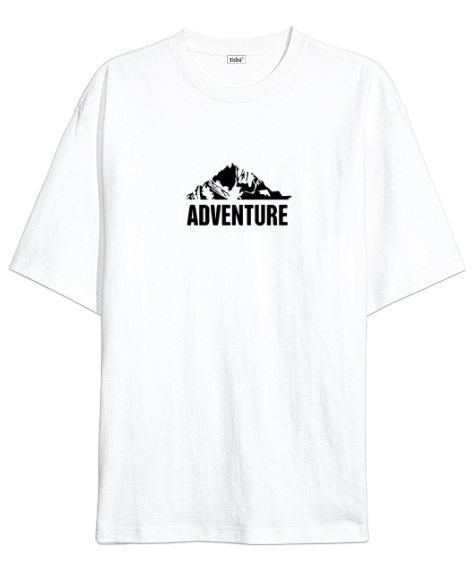 Tisho - Adventure Baskılı Beyaz Oversize Unisex Tişört