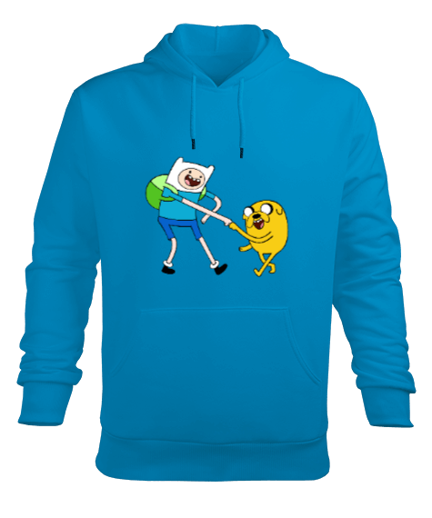 Tisho - Adventure Time Sweatshirt Erkek Mavi Erkek Kapüşonlu Hoodie Sweatshirt