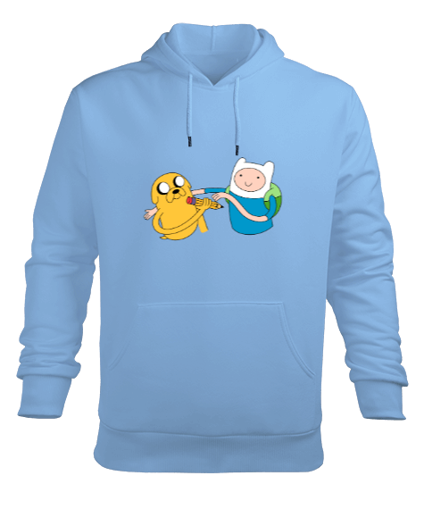 Tisho - Adventure Time Sweatshirt Erkek Mavi Erkek Kapüşonlu Hoodie Sweatshirt