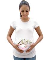 Ağaç dalında sallanan minik bebek detayli Beyaz Kadın Hamile Tişört - Tisho