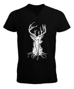 Tisho - Ağaç Geyik Temalı Erkek Kısa Kol V Yaka Tişört