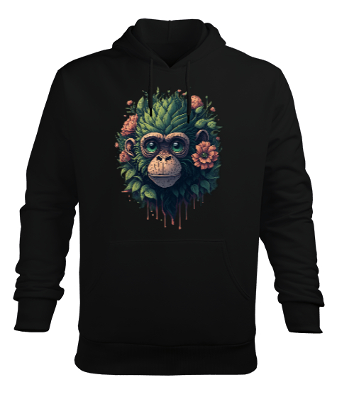 Tisho - Ağaç kabuğu maymunu Siyah Erkek Kapüşonlu Hoodie Sweatshirt