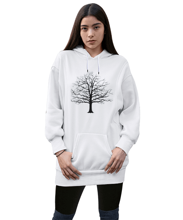 Tisho - AĞAÇ Kadın Uzun Hoodie Kapüşonlu Sweatshirt