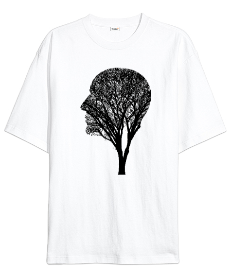 Tisho - Ağaç Kafa - Head Beyaz Oversize Unisex Tişört