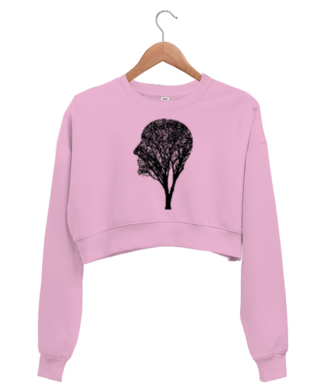 Tisho - Ağaç Kafa - Head Pembe Kadın Crop Sweatshirt