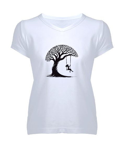 Tisho - ağaç salıncak Beyaz Kadın V Yaka Tişört