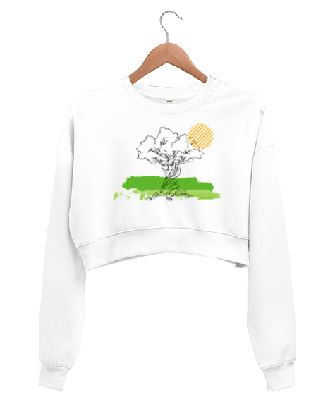 Tisho - Ağaç Silüeti Temalı Kadın Crop Sweatshirt