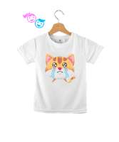Ağlayan sevimli kedi baskılı Beyaz Çocuk Unisex - Tisho