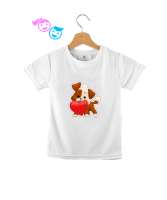 Ağzında kalp taşıyan köpek baskılı Beyaz Çocuk Unisex - Tisho