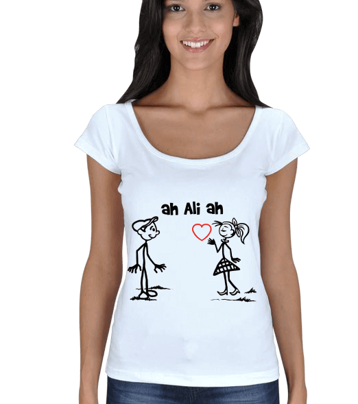 Tisho - Ah Ali Ah Basklı Bayan T-shirt Kadın Açık Yaka