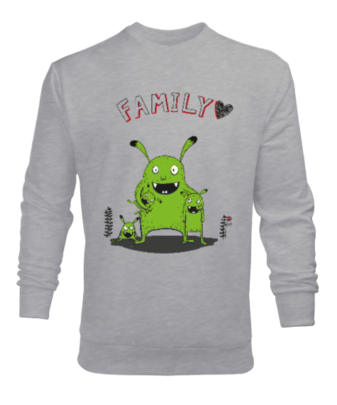 Tisho - Ailemi Seviyorum - Mutlu aile Gri Erkek Sweatshirt