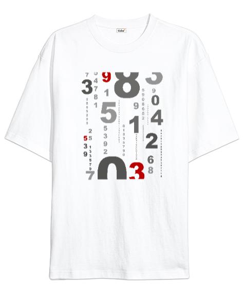 Tisho - Akan Rakamlar - Numbers Beyaz Oversize Unisex Tişört