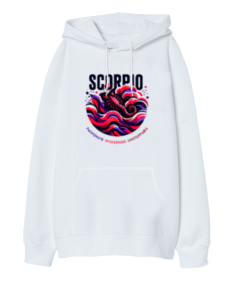 Tisho - Akrep Burcu Scorpio Beyaz Oversize Unisex Kapüşonlu Sweatshirt