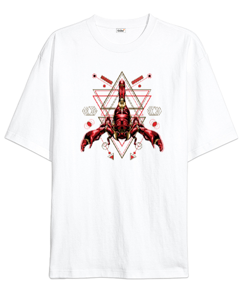Tisho - Akrep Burcu - Scorpion Beyaz Oversize Unisex Tişört