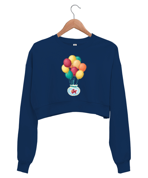 Tisho - Akvaryum ve Balonlar Lacivert Kadın Crop Sweatshirt