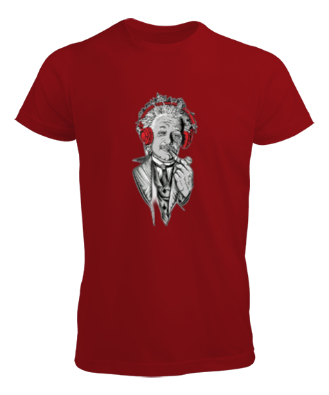 Tisho - Albert Einstein Pipolu Animasyon Resimli Kırmızı Erkek Tişört