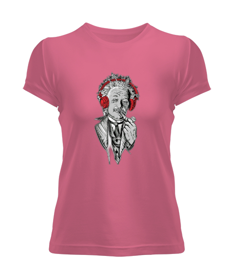 Tisho - Albert Einstein Pipolu Animasyon Resimli Pembe Kadın Tişört
