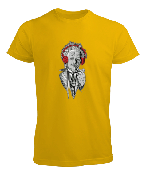 Tisho - Albert Einstein Pipolu Animasyon Resimli Sarı Erkek Tişört