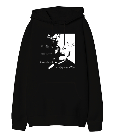 Tisho - Albert Einstein Siyah Oversize Unisex Kapüşonlu Sweatshirt