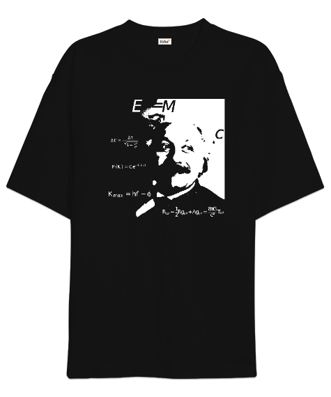 Tisho - Albert Einstein Siyah Oversize Unisex Tişört
