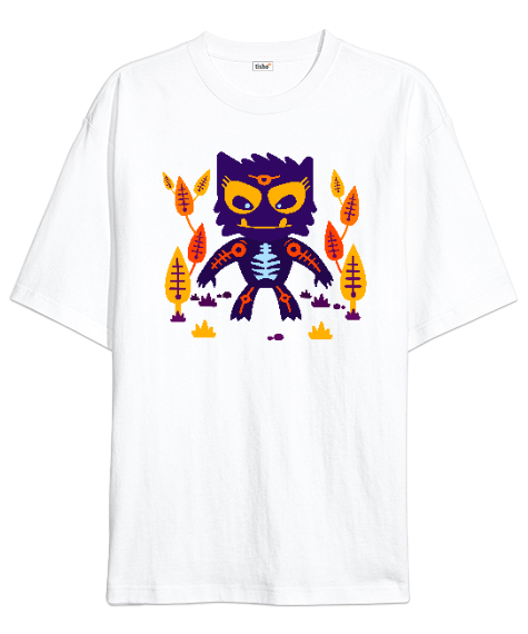 Tisho - Alien Cat - İskelet Kedi Beyaz Oversize Unisex Tişört