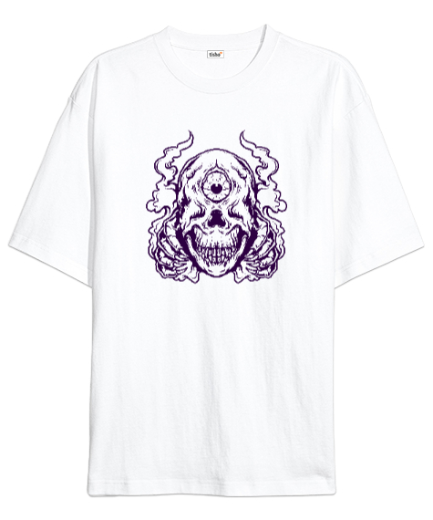 Tisho - Alien Skull - Yaratık Kafatası Beyaz Oversize Unisex Tişört