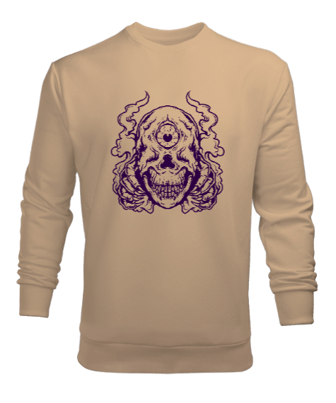 Tisho - Alien Skull - Yaratık Kafatası Camel Erkek Sweatshirt