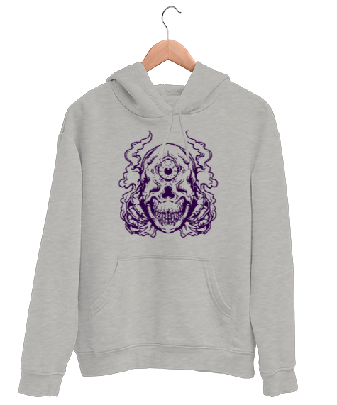 Tisho - Alien Skull - Yaratık Kafatası Gri Unisex Kapşonlu Sweatshirt