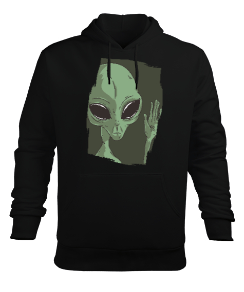 Tisho - Alien Uzaylı Siyah Erkek Kapüşonlu Hoodie Sweatshirt