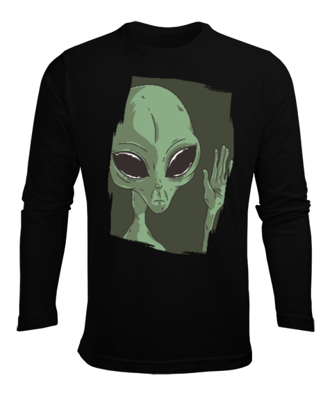Tisho - Alien Uzaylı Siyah Erkek Uzun Kol Yazlık Tişört