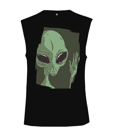 Tisho - Alien Uzaylı Siyah Kesik Kol Unisex Tişört