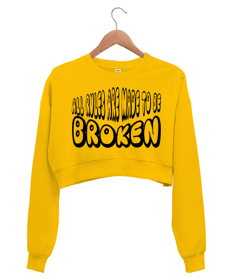 Tisho - All rules are made to be broken Sarı Kadın Crop Sweatshirt