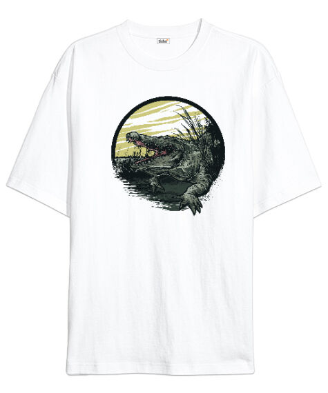 Tisho - Alligatör Beyaz Oversize Unisex Tişört