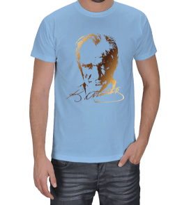 Altın Renkli Atatürk Silüeti - imzalı Erkek Tişört - Tisho