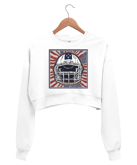 Tisho - Amerikan Futbol Beyaz Kadın Crop Sweatshirt