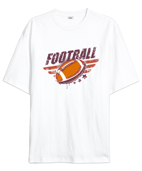 Tisho - Amerikan Futbolu Beyaz Oversize Unisex Tişört