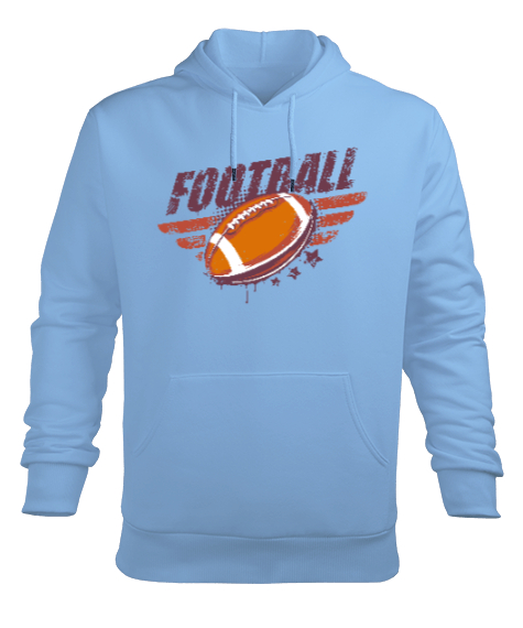 Tisho - Amerikan Futbolu Buz Mavisi Erkek Kapüşonlu Hoodie Sweatshirt