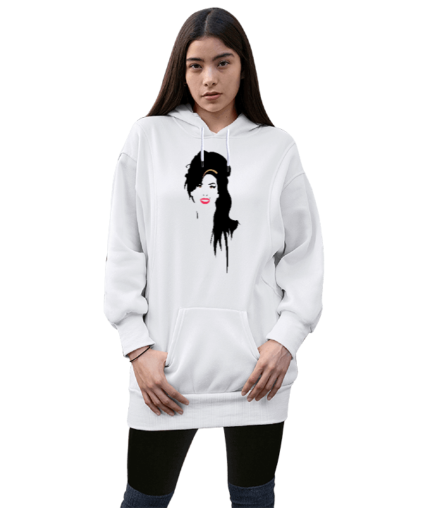 Tisho - amy winehouse Kadın Uzun Hoodie Kapüşonlu Sweatshirt