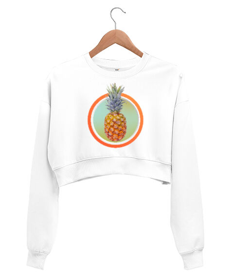 Tisho - Ananas Beyaz Kadın Crop Sweatshirt