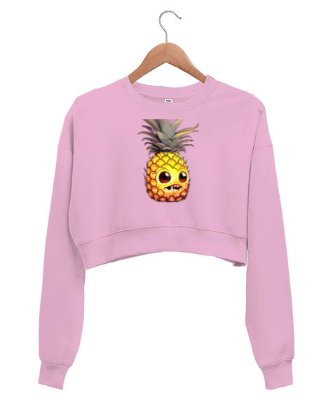 Tisho - Ananas Pembe Kadın Crop Sweatshirt