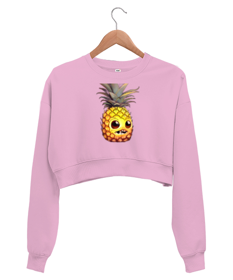 Tisho - Ananas Pembe Kadın Crop Sweatshirt