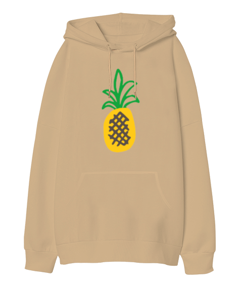 Tisho - Ananas Tasarımlı Oversize Unisex Kapüşonlu Sweatshirt