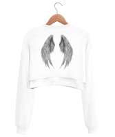Angel Baskılı Beyaz Kadın Crop Sweatshirt - Thumbnail