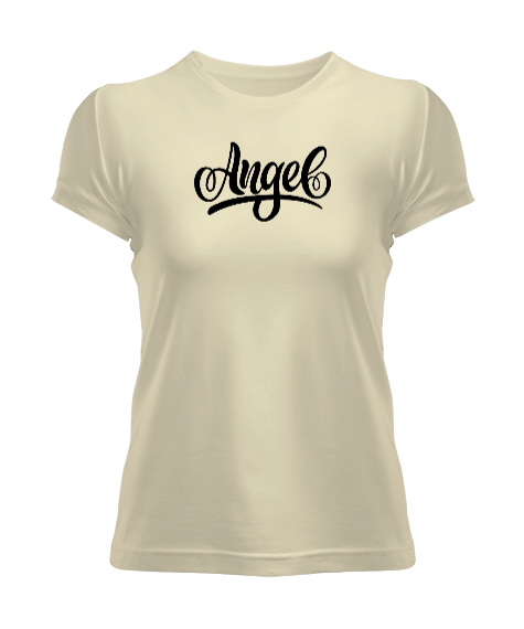 Tisho - ANGEL baskılı krem renginde tişört Kadın Tişört
