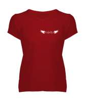 Angel Eye - Melek Gözleri - Kanatlar Kırmızı Kadın V Yaka Tişört - Tisho
