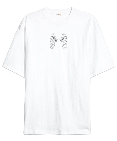 Tisho - Angel Wings - Melek Kanadı - Çift Taraflı Beyaz Oversize Unisex Tişört